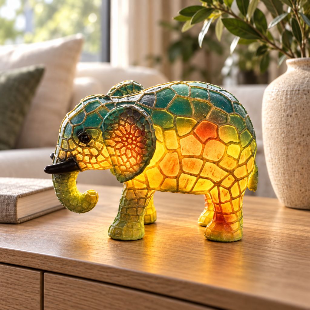 Resin Animal LED Table Lamp with Stained Glass Effect