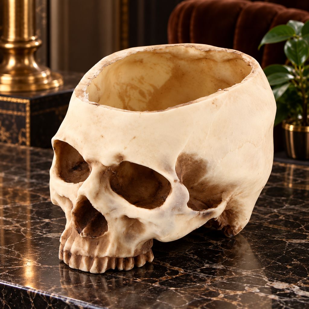 Resin Skull Planter for Gothic and Halloween Decor