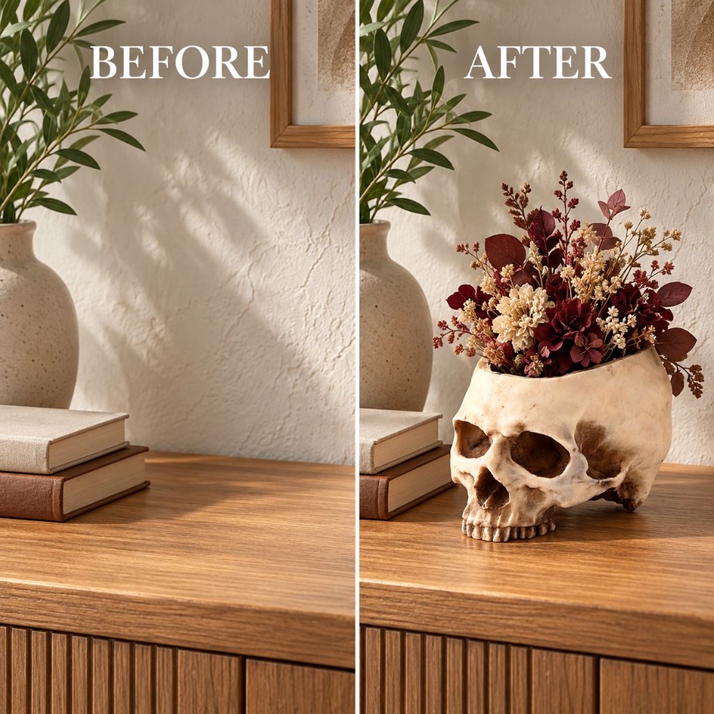 Resin Skull Planter for Gothic and Halloween Decor