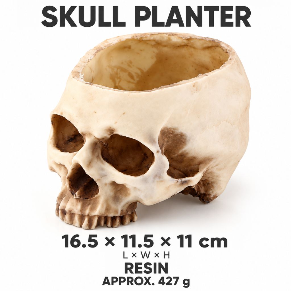 Resin Skull Planter for Gothic and Halloween Decor