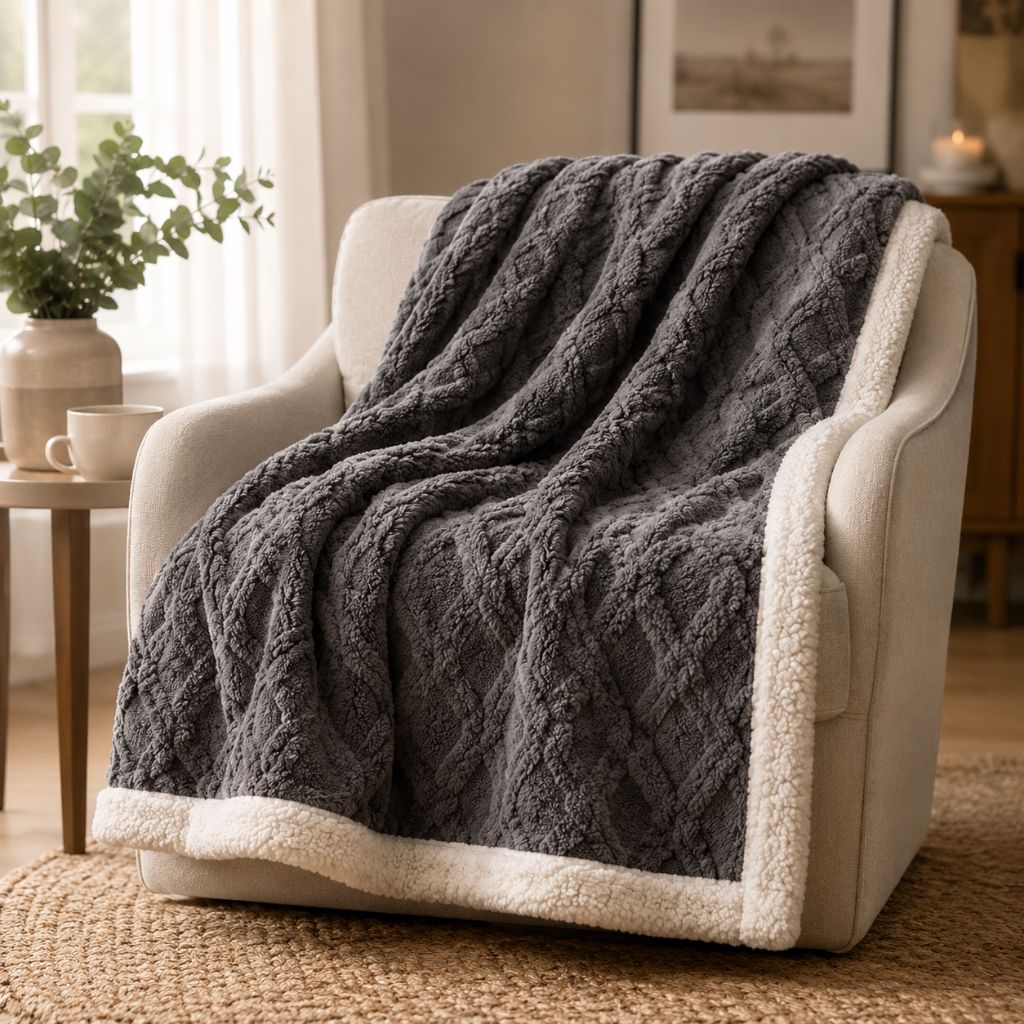 Reversible Sherpa Fleece Blanket – Soft & Warm Throw