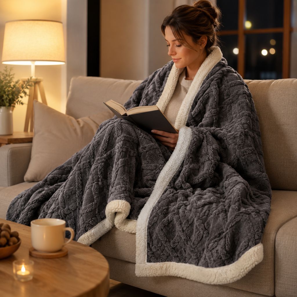 Reversible Sherpa Fleece Blanket – Soft & Warm Throw