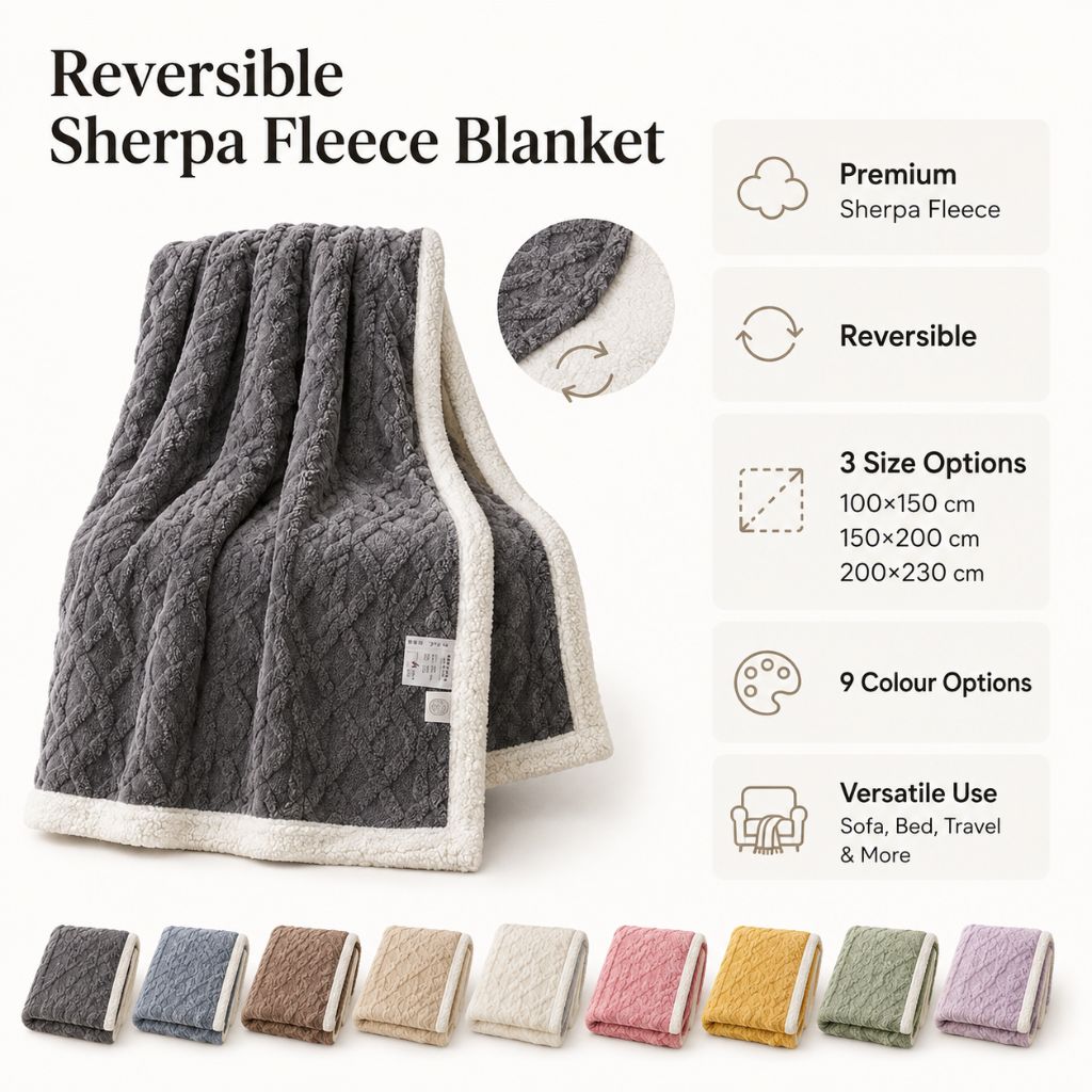 Reversible Sherpa Fleece Blanket – Soft & Warm Throw