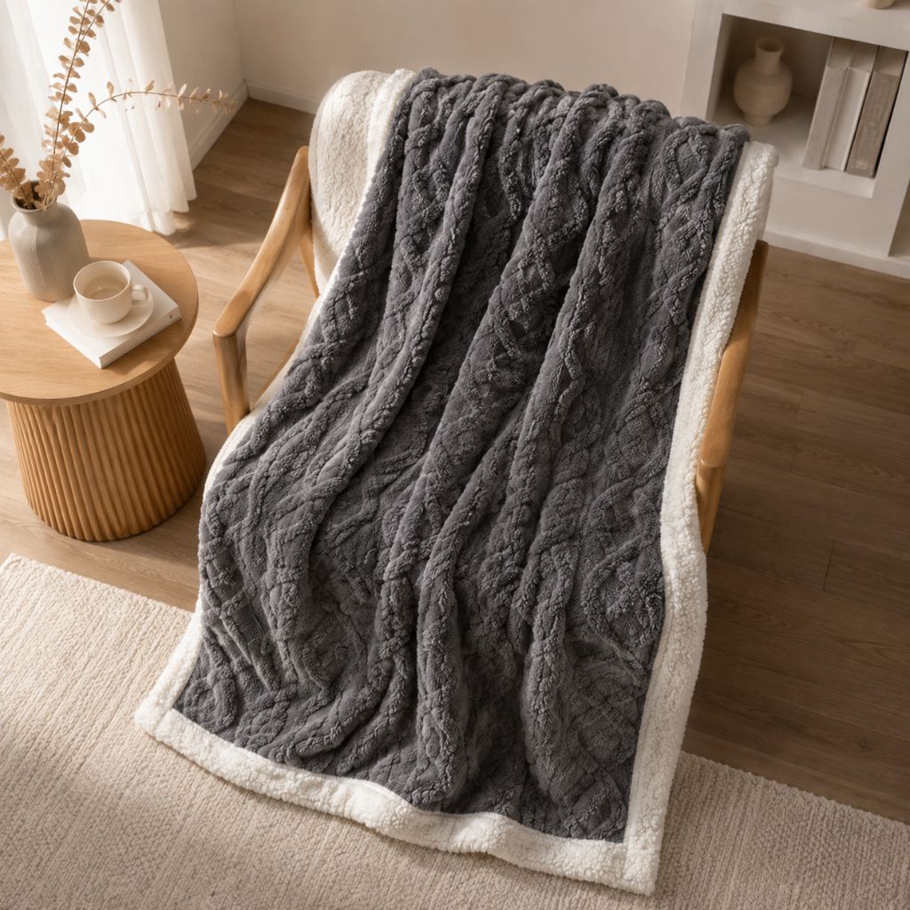 Reversible Sherpa Fleece Blanket – Soft & Warm Throw