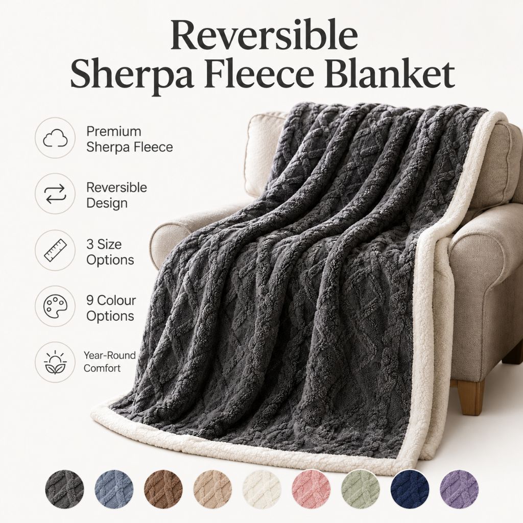 Reversible Sherpa Fleece Blanket – Soft & Warm Throw