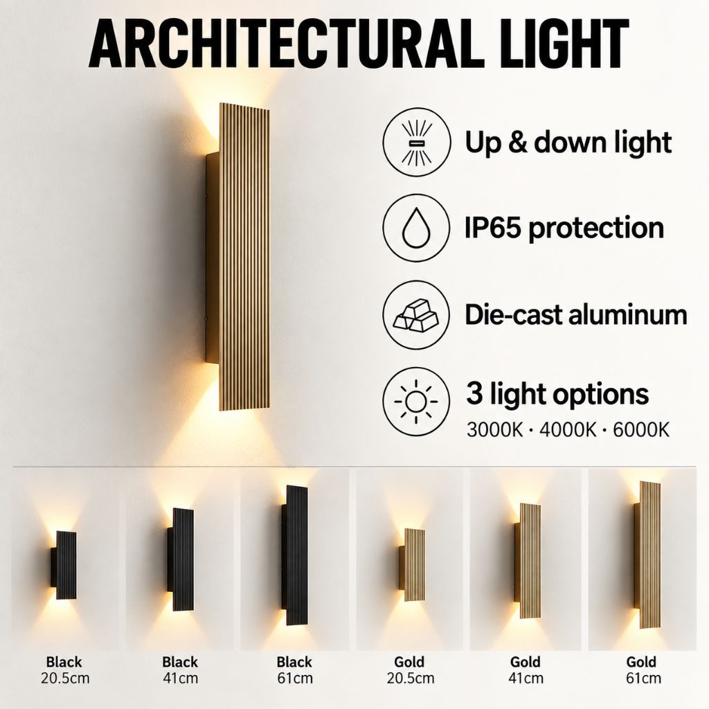Ribbed Aluminum IP65 Up and Down LED Wall Light