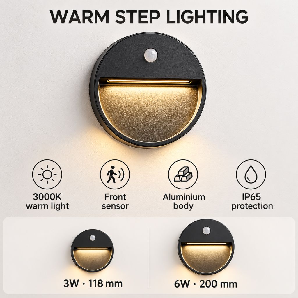 Round Aluminium LED Step Light with Sensor IP65