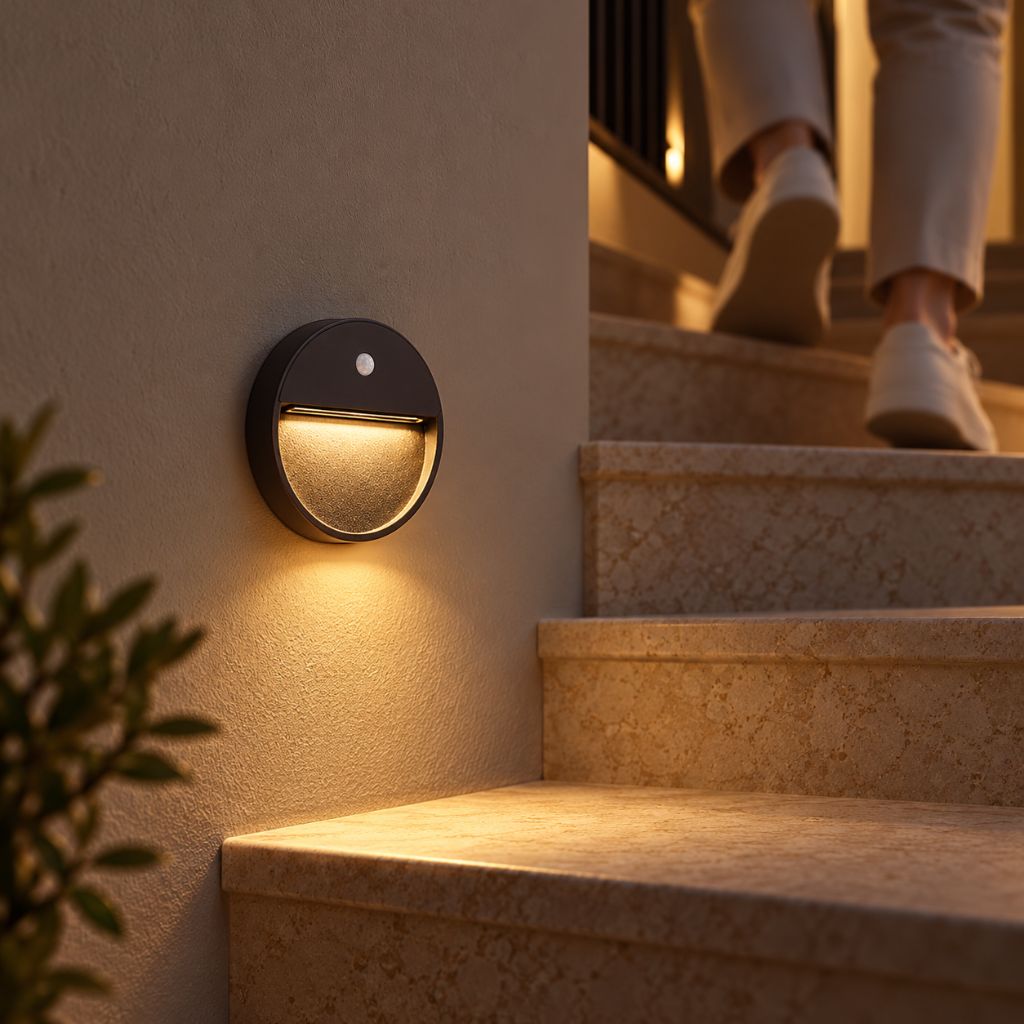Round Aluminium LED Step Light with Sensor IP65