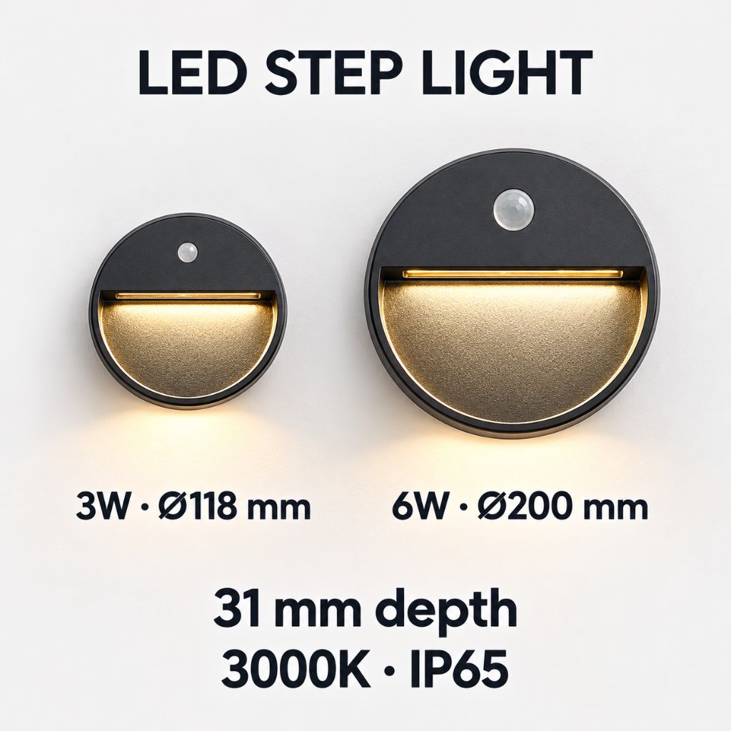 Round Aluminium LED Step Light with Sensor IP65