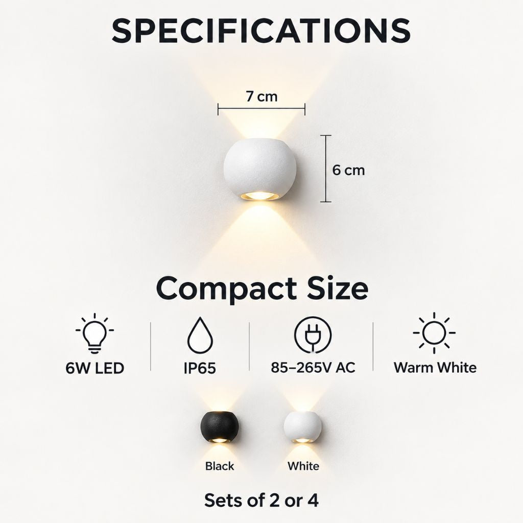 Round LED Outdoor Wall Light IP65 Up Down 6W