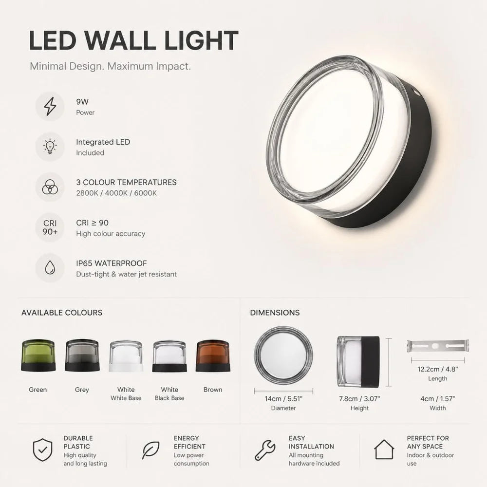 Round led wall sconce ip65 cct switch indoor outdoor lamp – view 6