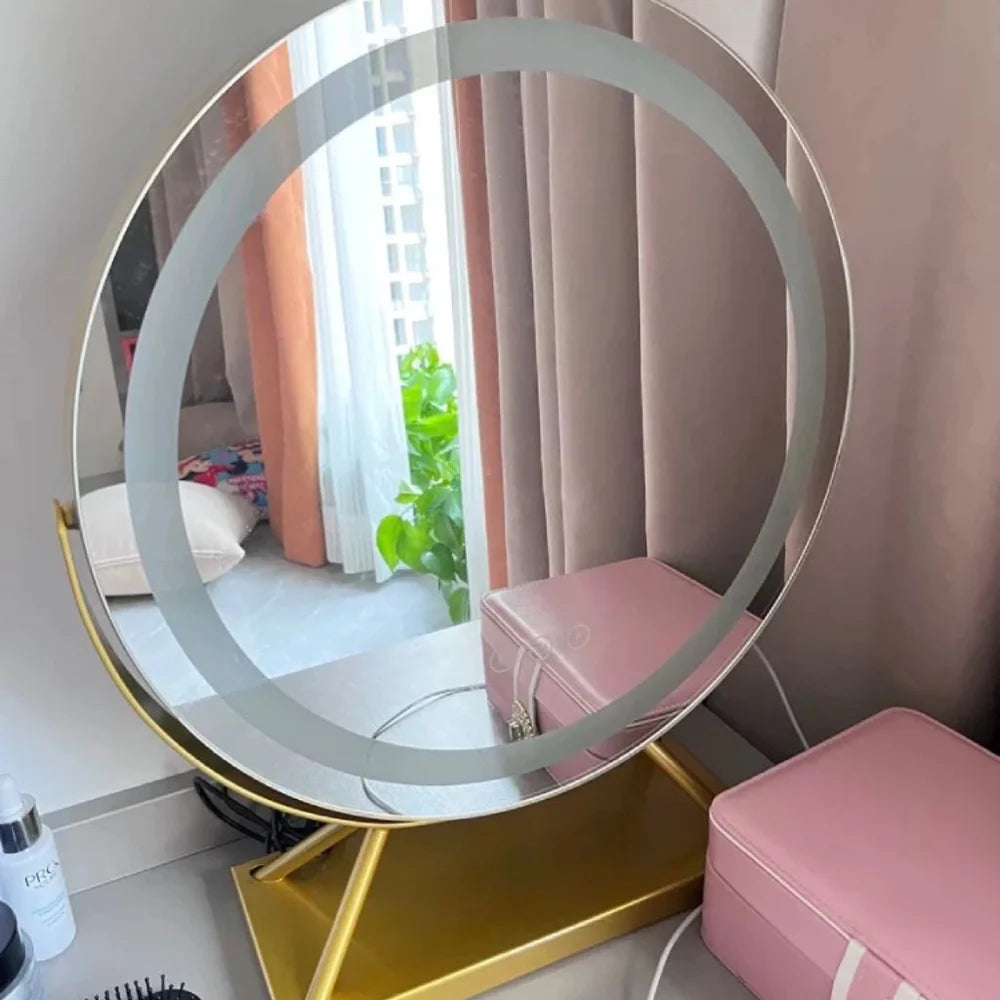 Round lighted vanity makeup mirror led dimmable 15x magnifying – view 4