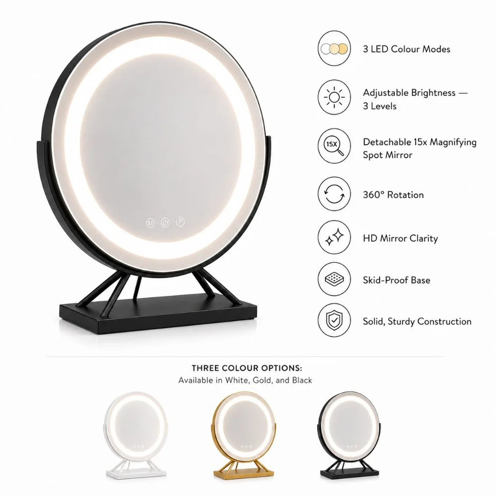 Round lighted vanity makeup mirror led dimmable 15x magnifying – view 5