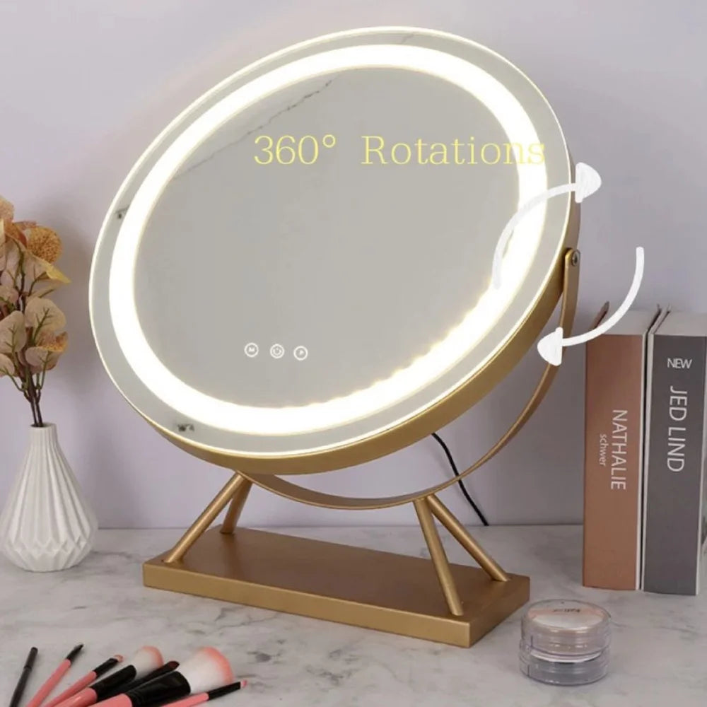 Round lighted vanity makeup mirror led dimmable 15x magnifying – view 6