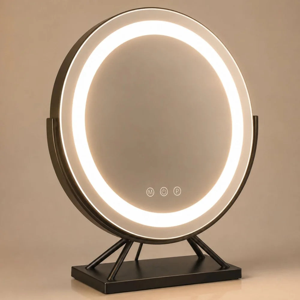 Round lighted vanity makeup mirror led dimmable 15x magnifying – view 8