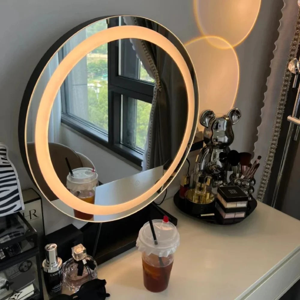Round lighted vanity makeup mirror led dimmable 15x magnifying – view 10