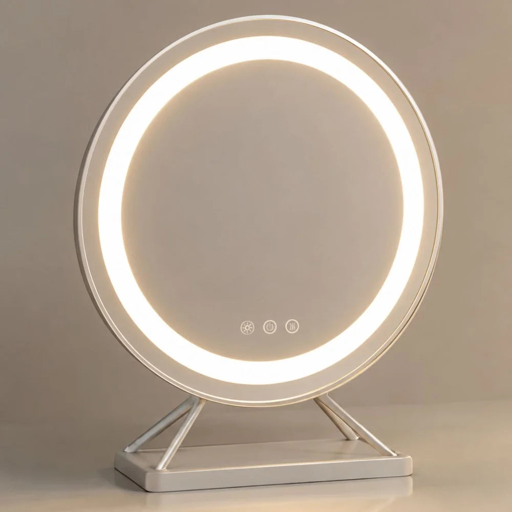 Round lighted vanity makeup mirror led dimmable 15x magnifying – view 11