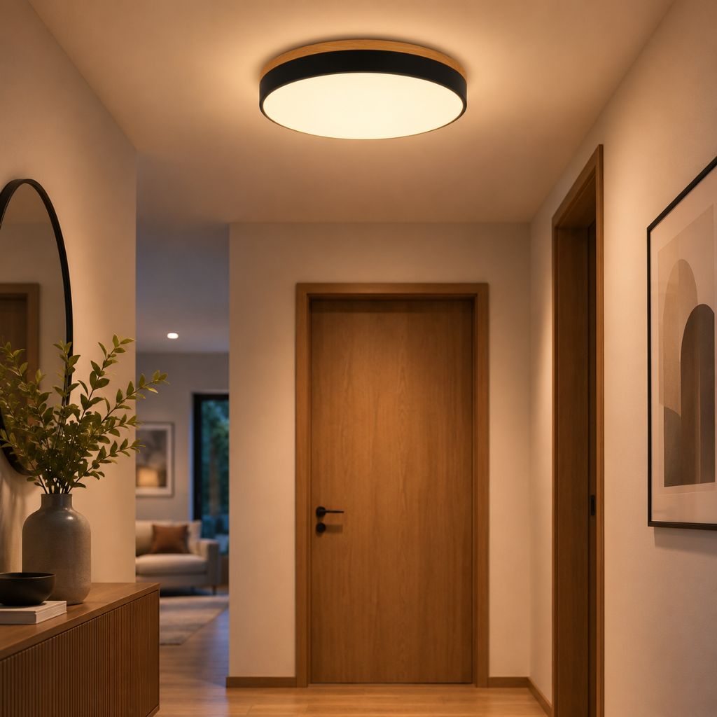 Round Wood Flush Mount Ceiling Light with LED