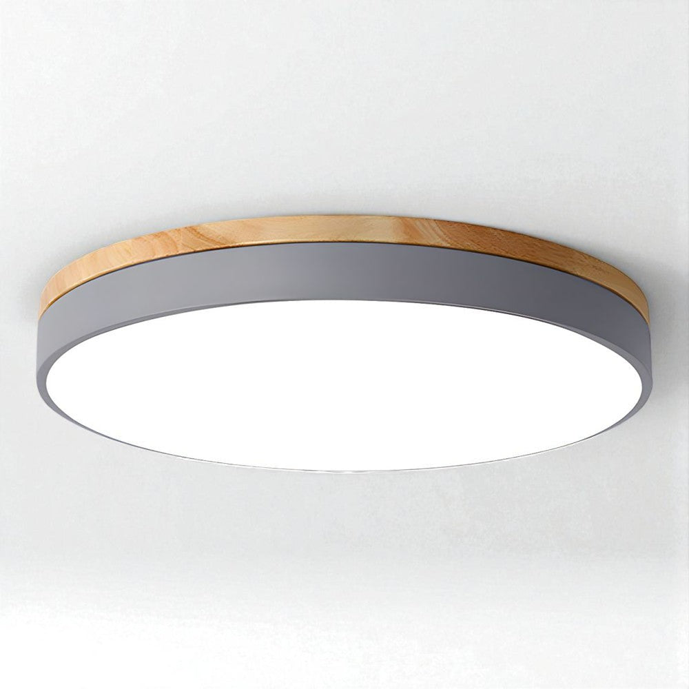 Round Wood Flush Mount Ceiling Light with LED