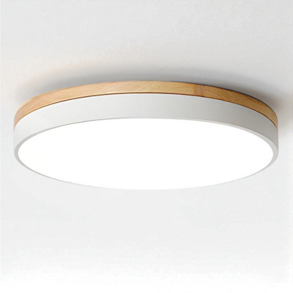 Round Wood Flush Mount Ceiling Light with LED