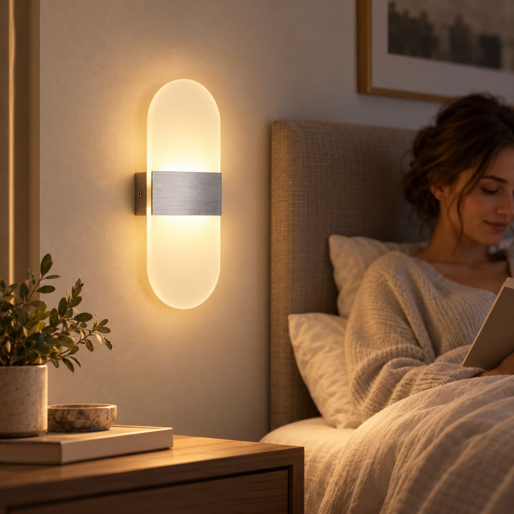 Rounded Acrylic LED Wall Light with Aluminium Centre Band