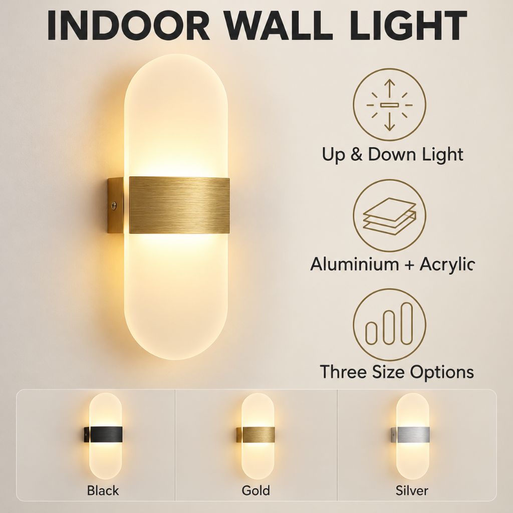 Rounded Acrylic LED Wall Light with Aluminium Centre Band