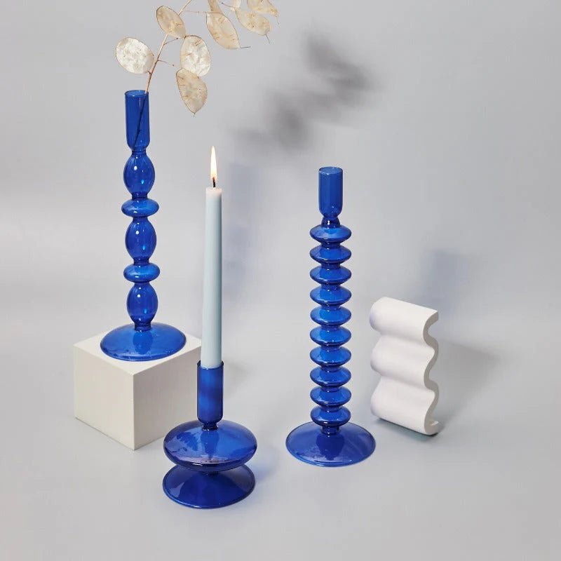 Royal Blue Glass Candle Holders - Lattea Global
