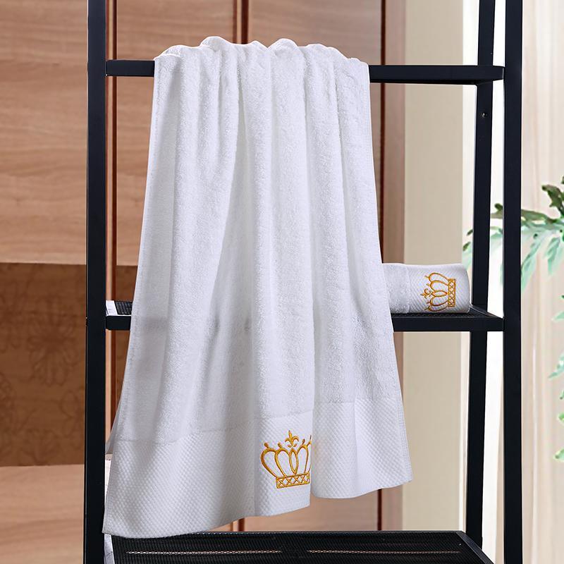 Cotton Towel Set with Embroidered Crown Design