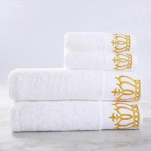 Cotton Towel Set with Embroidered Crown Design