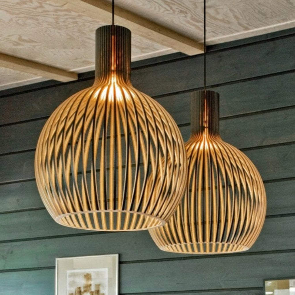 Rustic Wooden Cage Pendant Light