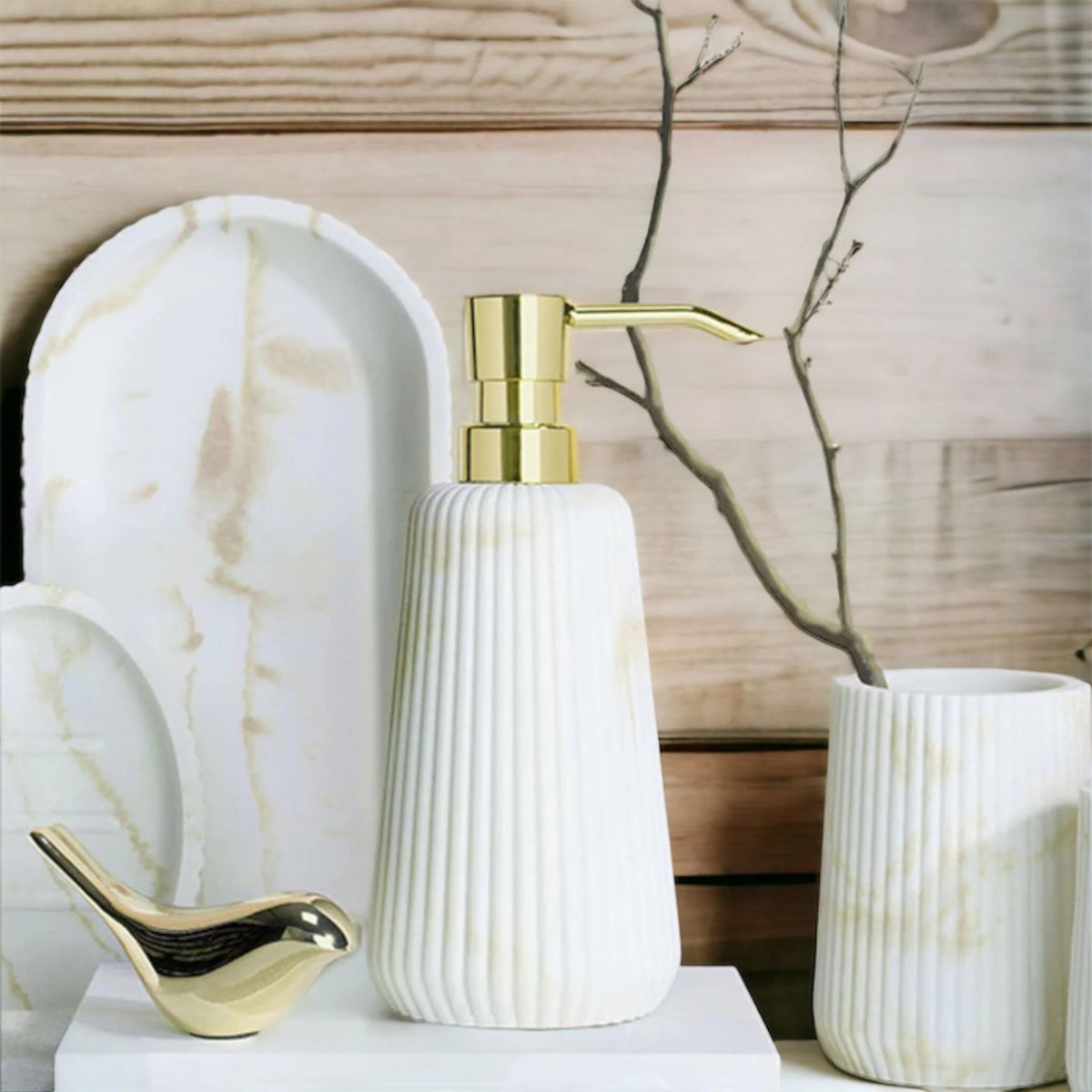 Sandstone Bath Accessory Set – Stylish & Multipurpose Decor - Lattea Global