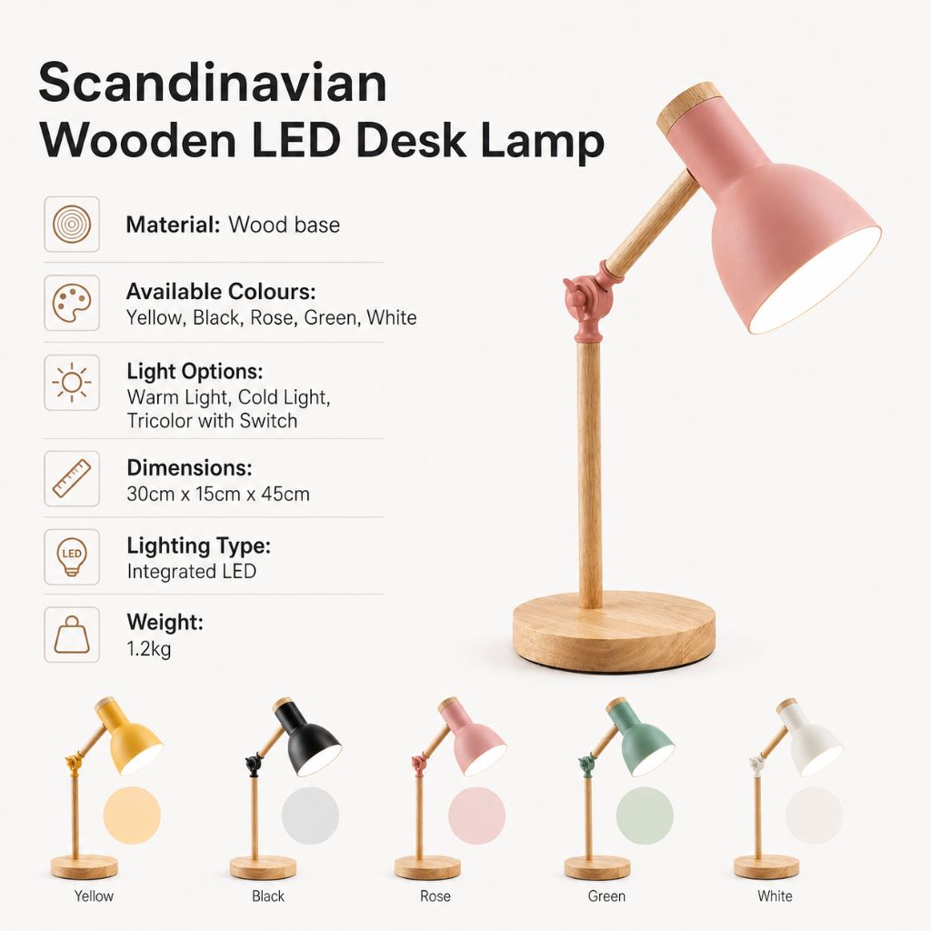 Scandinavian Wooden LED Desk Lamp