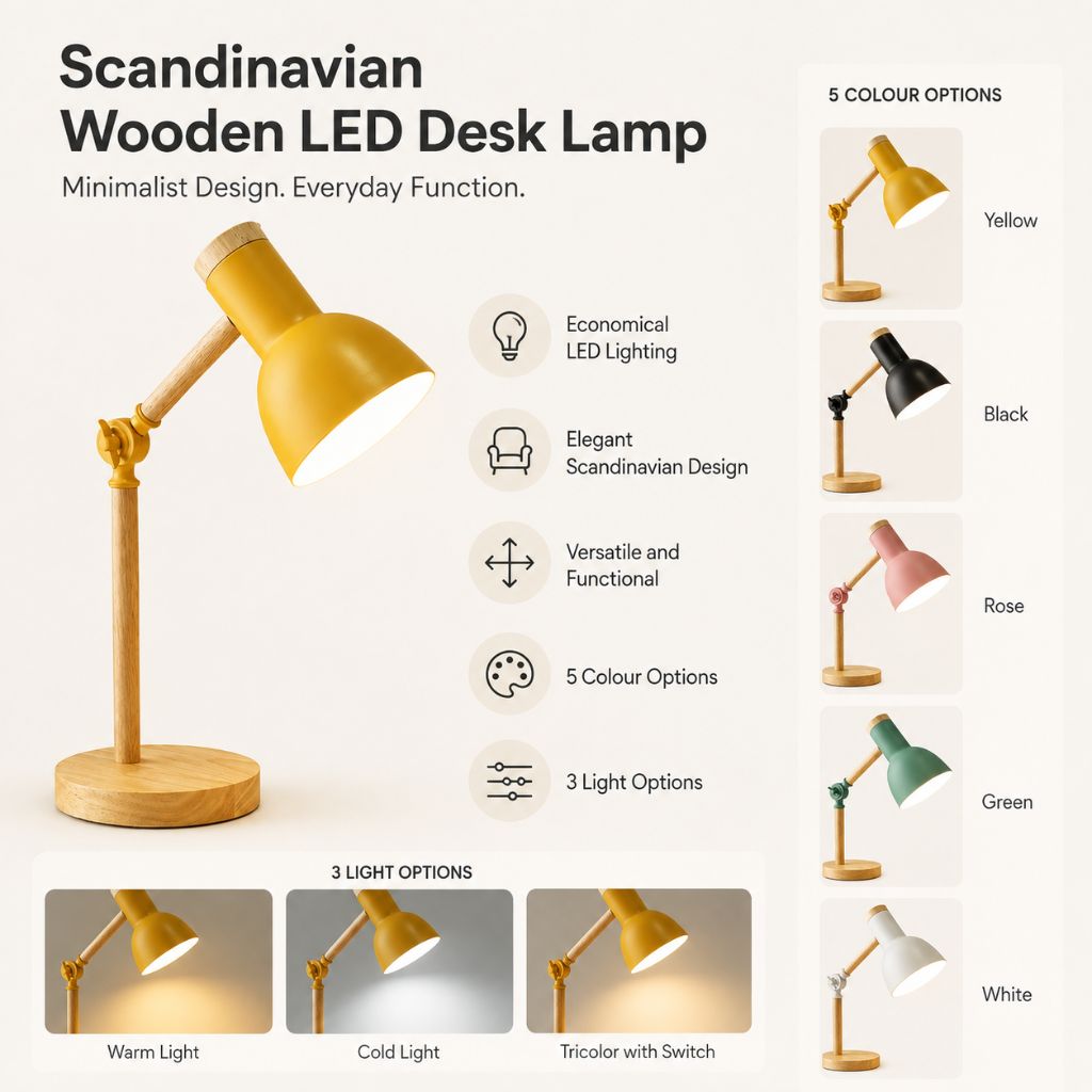Scandinavian Wooden LED Desk Lamp