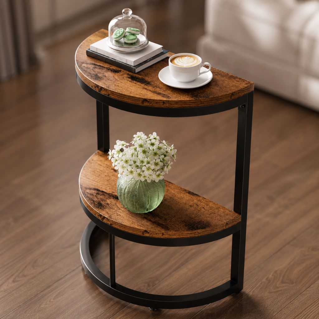 Semi Circle End Table Half Round Side Table with Storage Shelf Slim