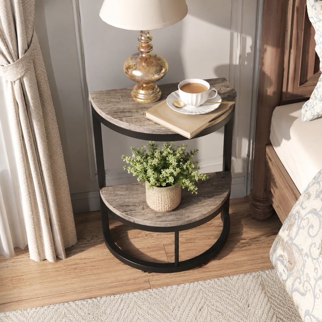 Semi Circle End Table Half Round Side Table with Storage Shelf Slim