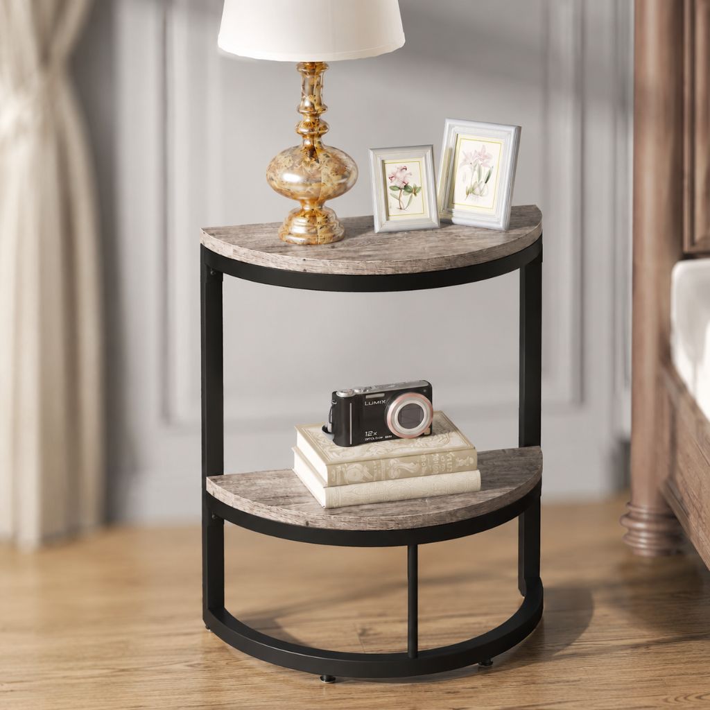 Semi Circle End Table Half Round Side Table with Storage Shelf Slim