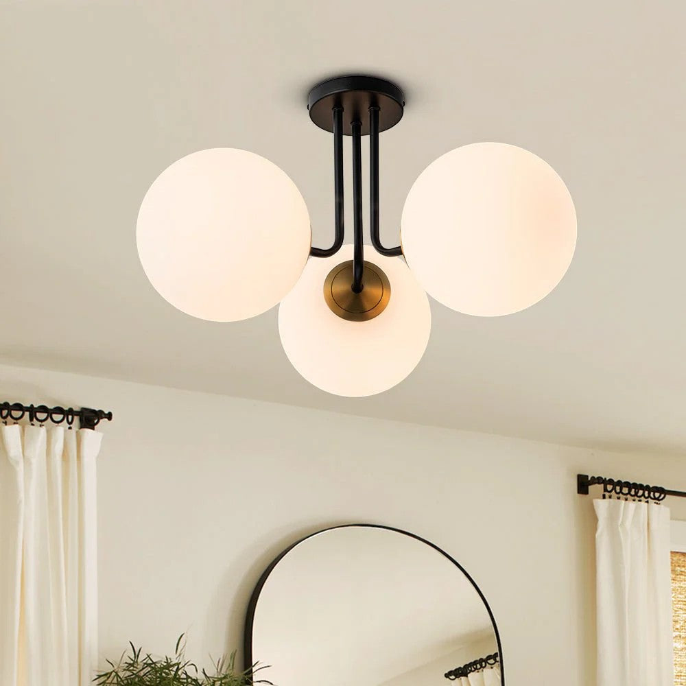 Semi Flush Mount Chandelier with Frosted Glass Globes