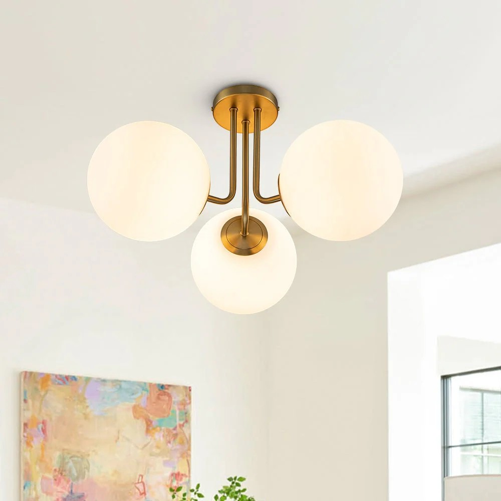 Semi Flush Mount Chandelier with Frosted Glass Globes