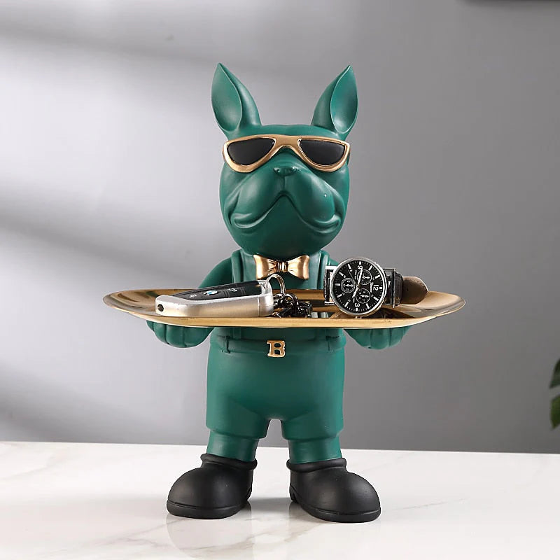 Service Bulldog Sculpture with Tray