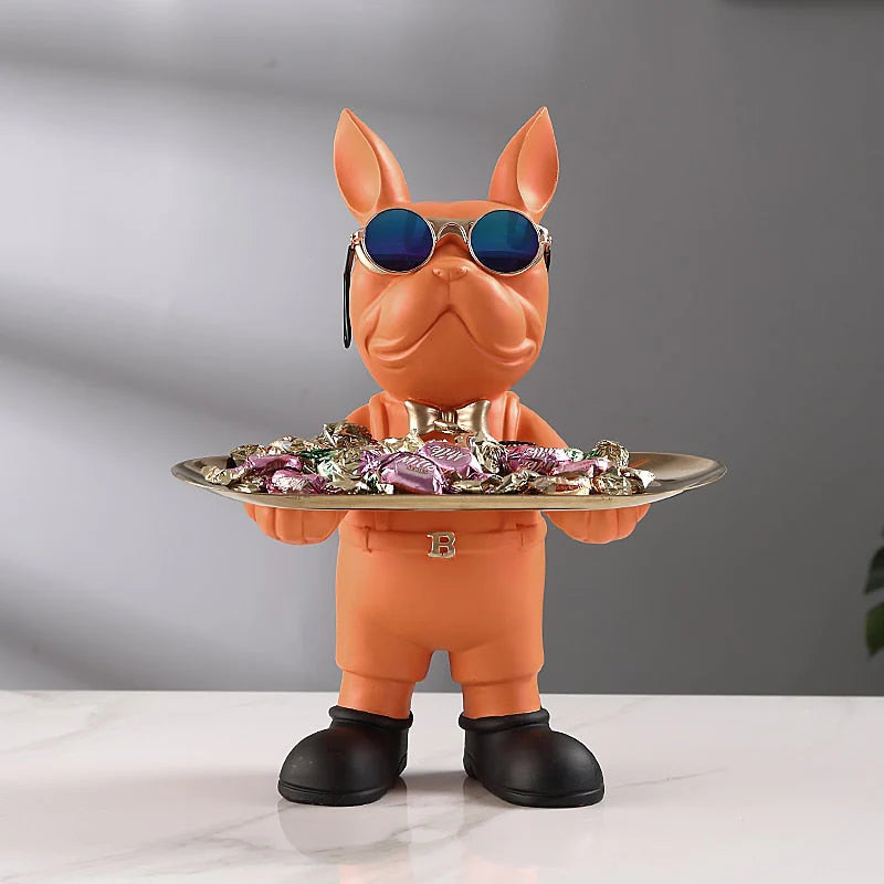 Service Bulldog Sculpture with Tray