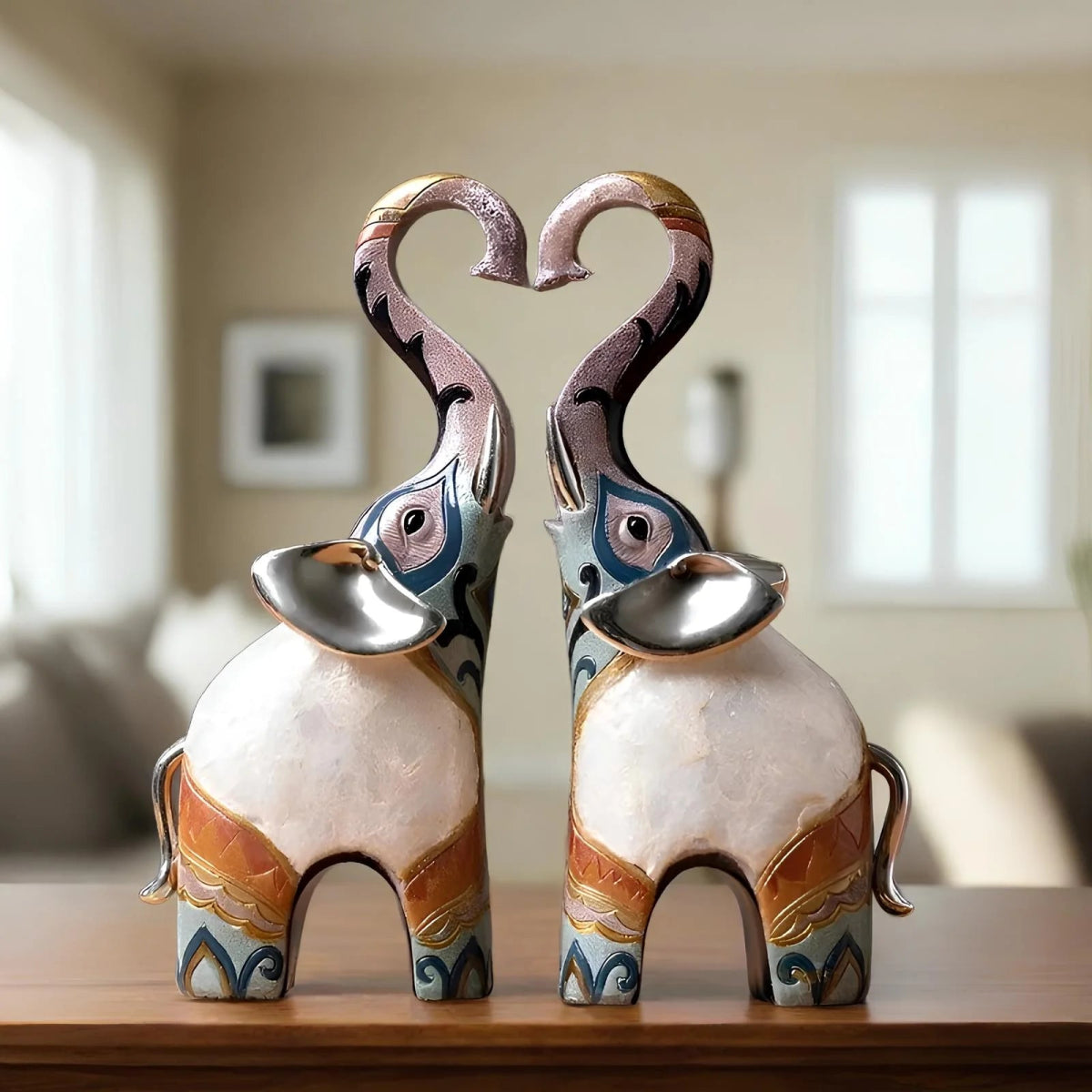 Set of 2 Elephant Figurines – Wildlife Decor - Lattea Global