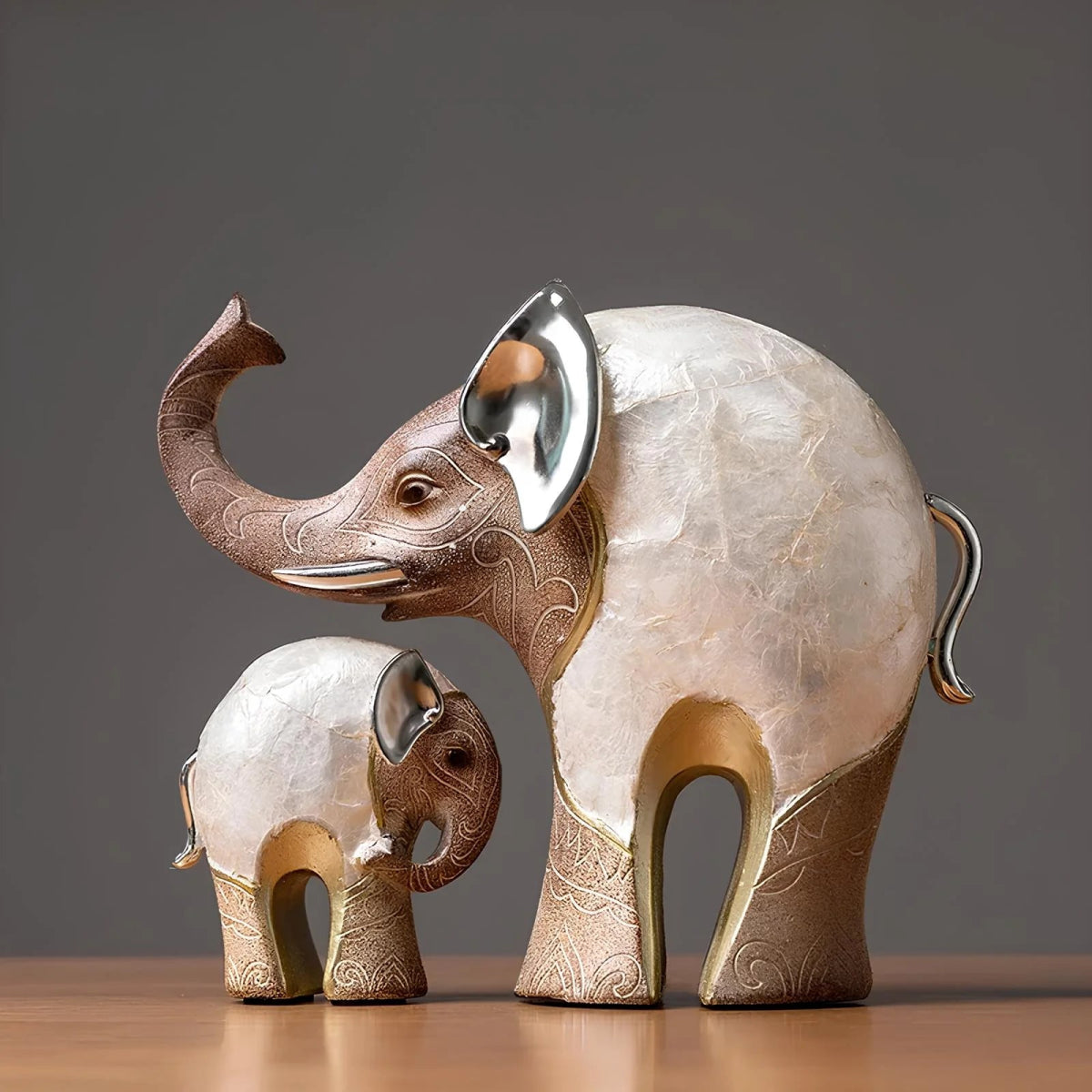 Set of 2 Elephant Figurines – Wildlife Decor - Lattea Global