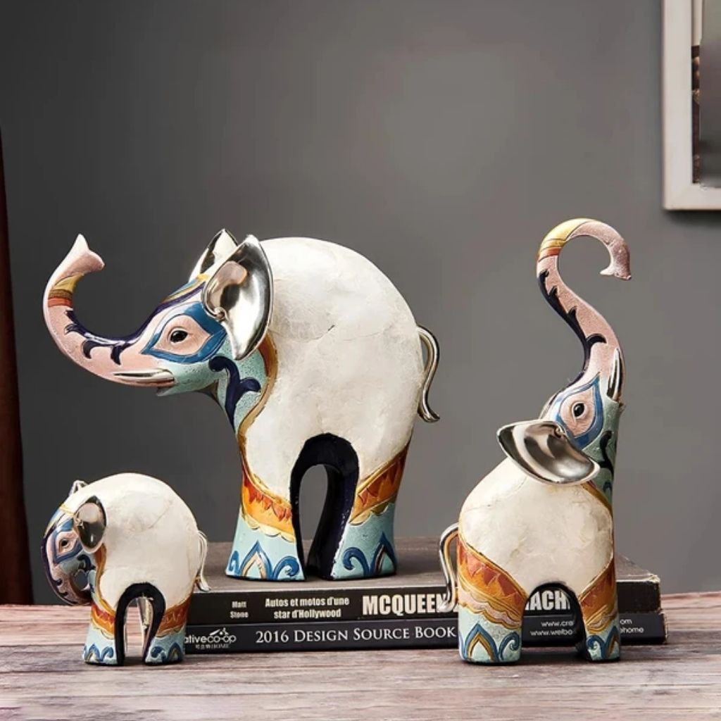Set of 2 Resin Elephant Figurines