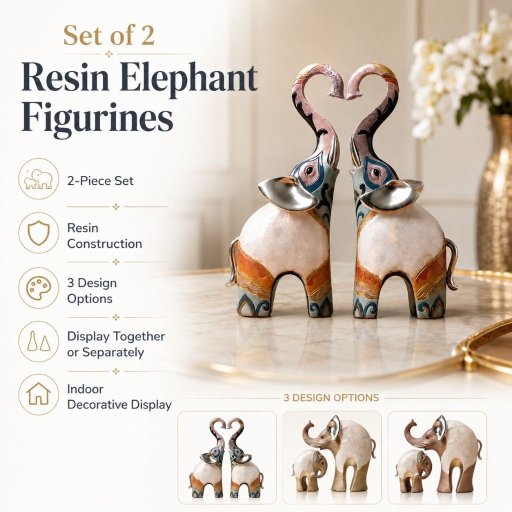 Set of 2 Resin Elephant Figurines