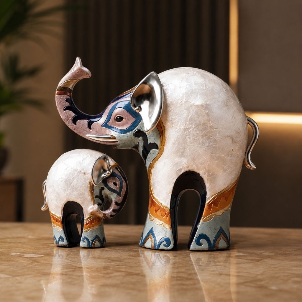 Set of 2 Resin Elephant Figurines