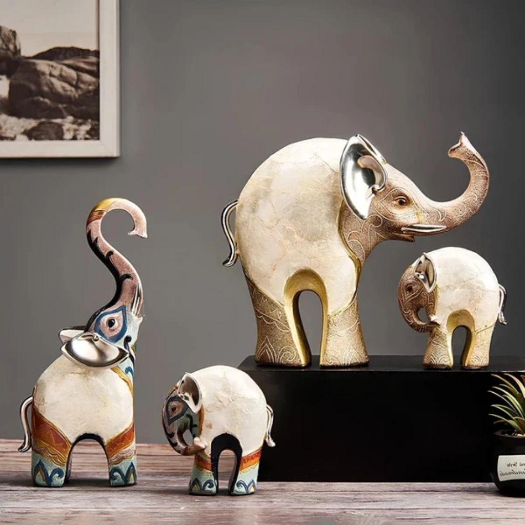 Set of 2 Resin Elephant Figurines