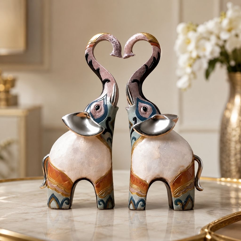 Set of 2 Resin Elephant Figurines