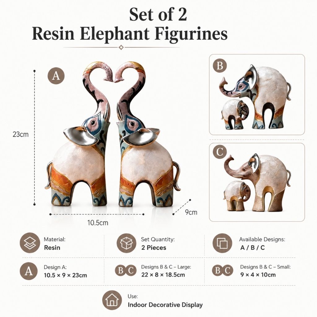 Set of 2 Resin Elephant Figurines