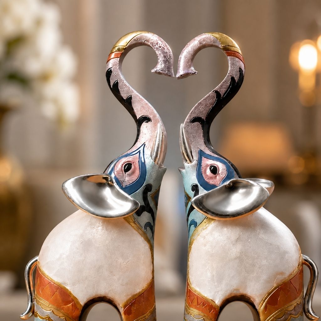 Set of 2 Resin Elephant Figurines