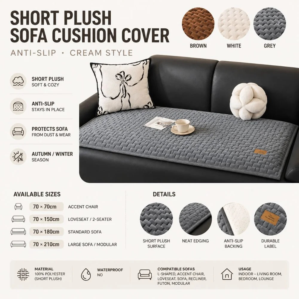 Short plush sofa cushion cover anti-slip cream style - view 13